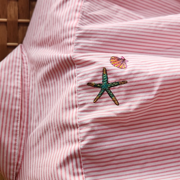 Quacker Factory, Womens Summer Artsy, Pink Striped Embroidered Beach Shells Sz M - Picture 6 of 7